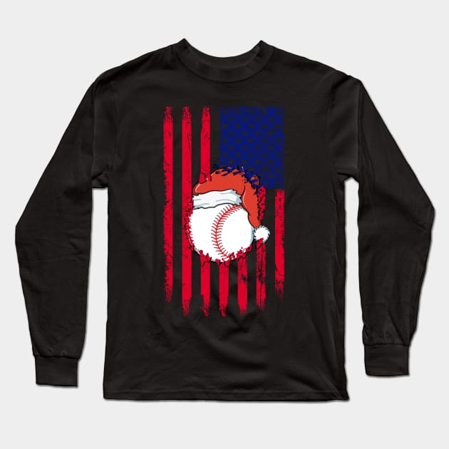 Vintage Santa Sports Flag Design - Christmas Baseball Player Long Sleeve T-Shirt by Sandra Holloman